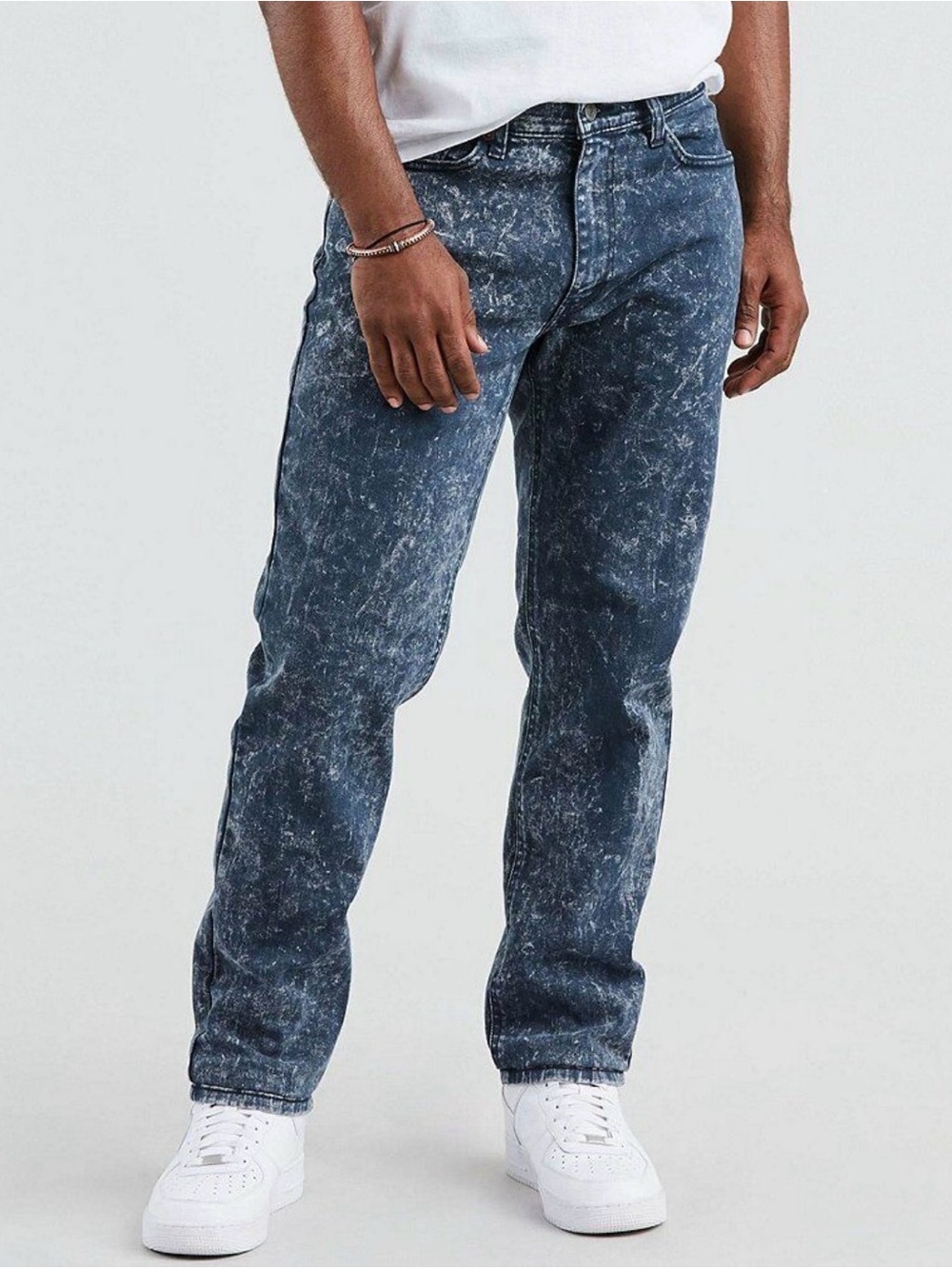 LEVI’S 541 Jeans Athletic Fit Stretch Tapered White/Blue Acid Wash 37x32